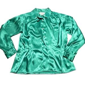 Vintage Dana Ashley Blouse 12 Embroidered Green Emerald Secretary Preppy